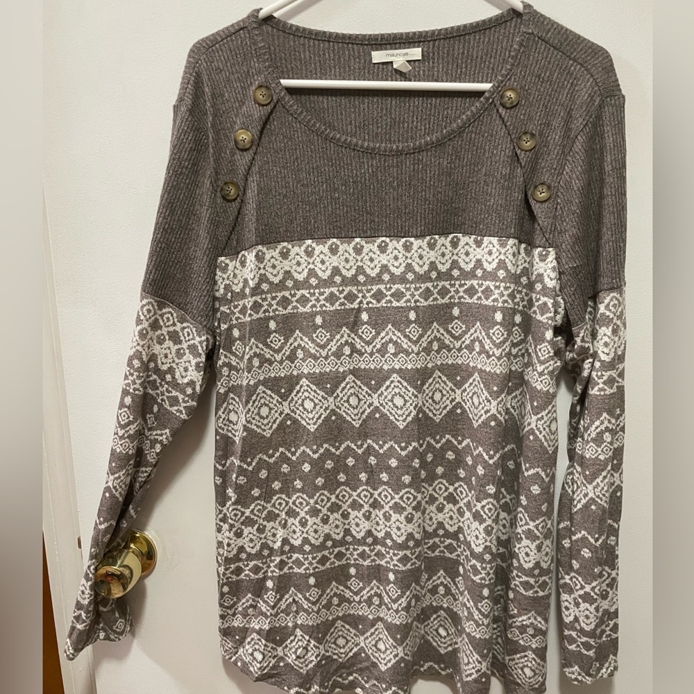 Maurice’s XL long sleeve top, brown and white with buttons